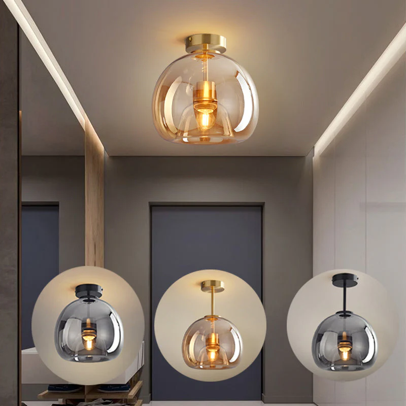 CopperGlow Retro Glass LED Ceiling Light – Modern Decorative Fixture
