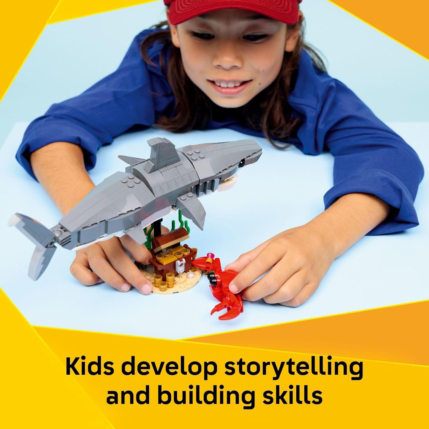Lego Fierce Shark Building Set with Treasure Chest - Create Shark, Fish, or Manta Ray Figures - Ideal Decor for Kids Ages 8+ - 31381