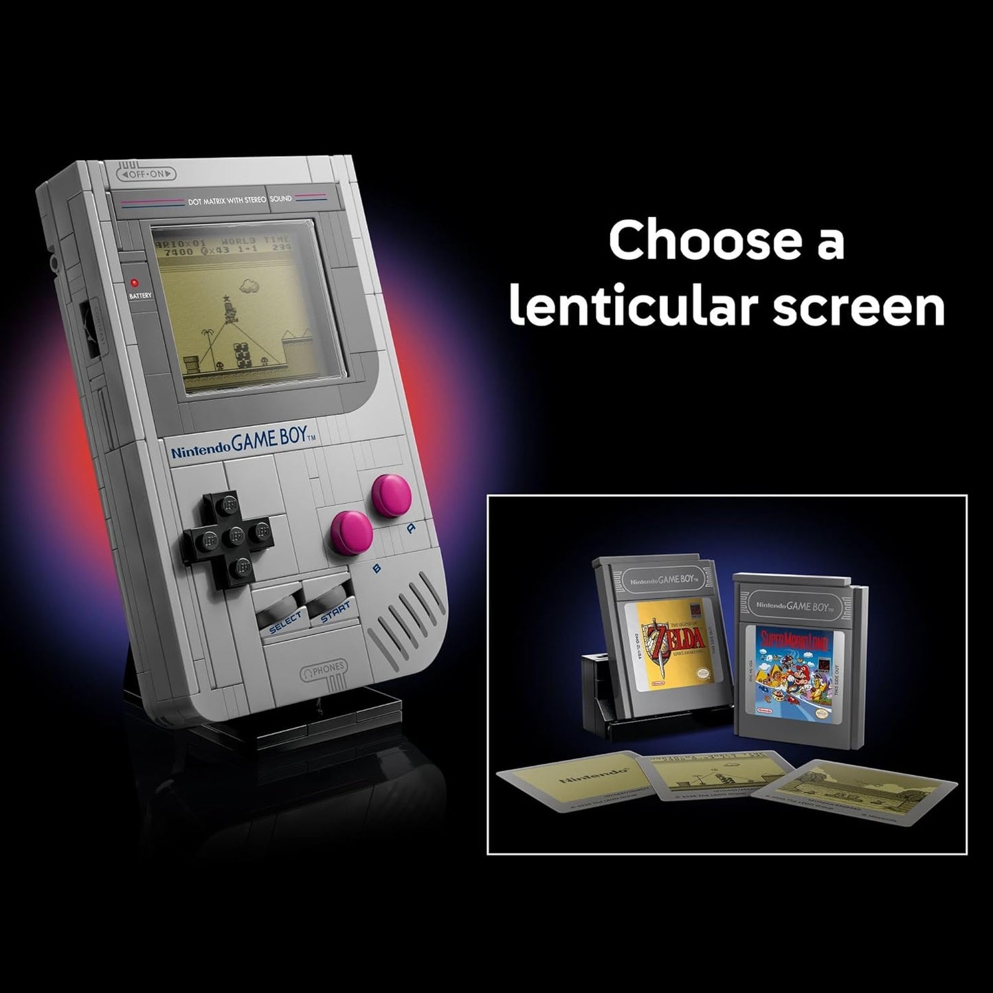 LEGO Super Mario Game Boy - Retro Building Sets for Adults, Ages 18+ - Gifts for Birthdays - Collectible Model with Game Paks and Display Stand - 72046