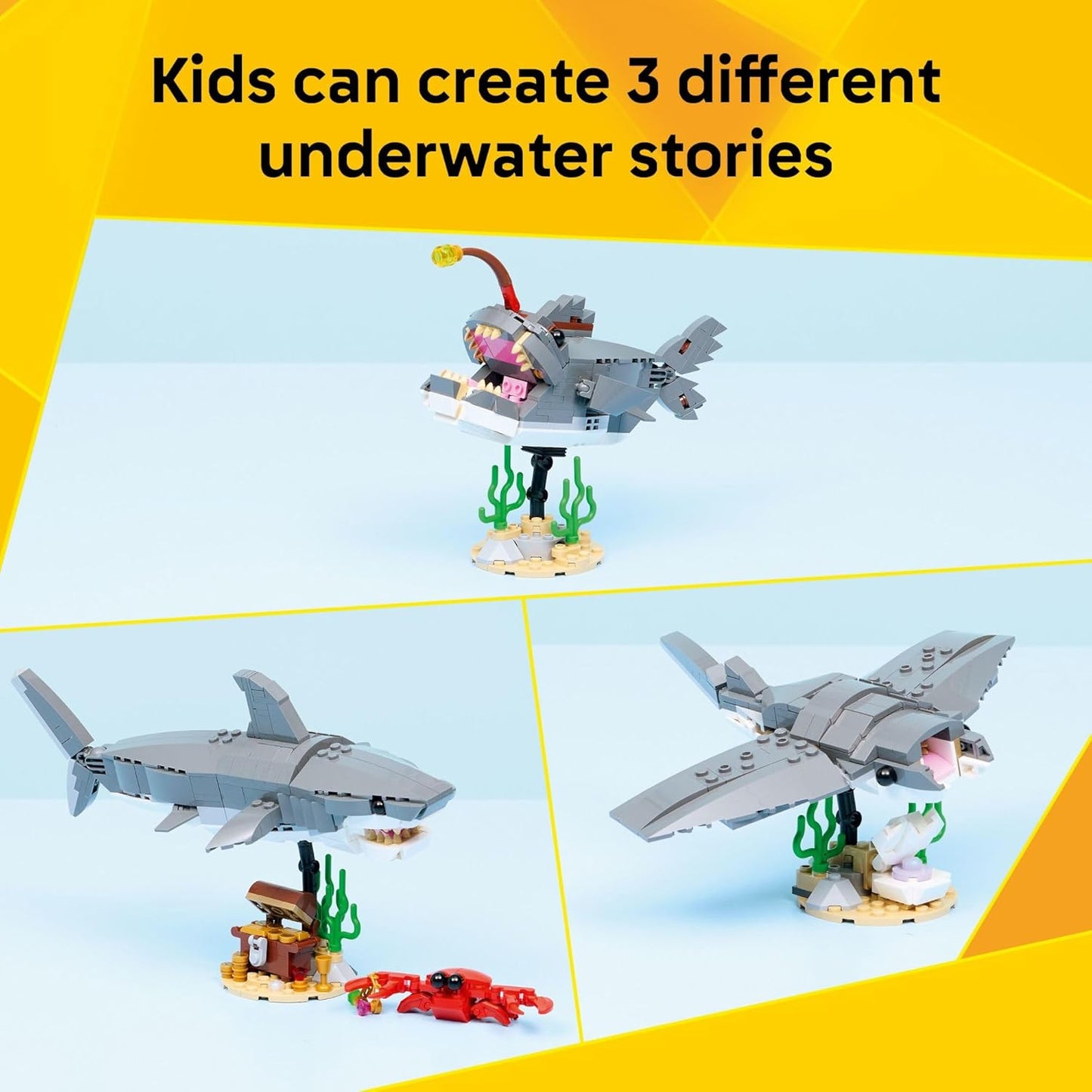 Lego Fierce Shark Building Set with Treasure Chest - Create Shark, Fish, or Manta Ray Figures - Ideal Decor for Kids Ages 8+ - 31381