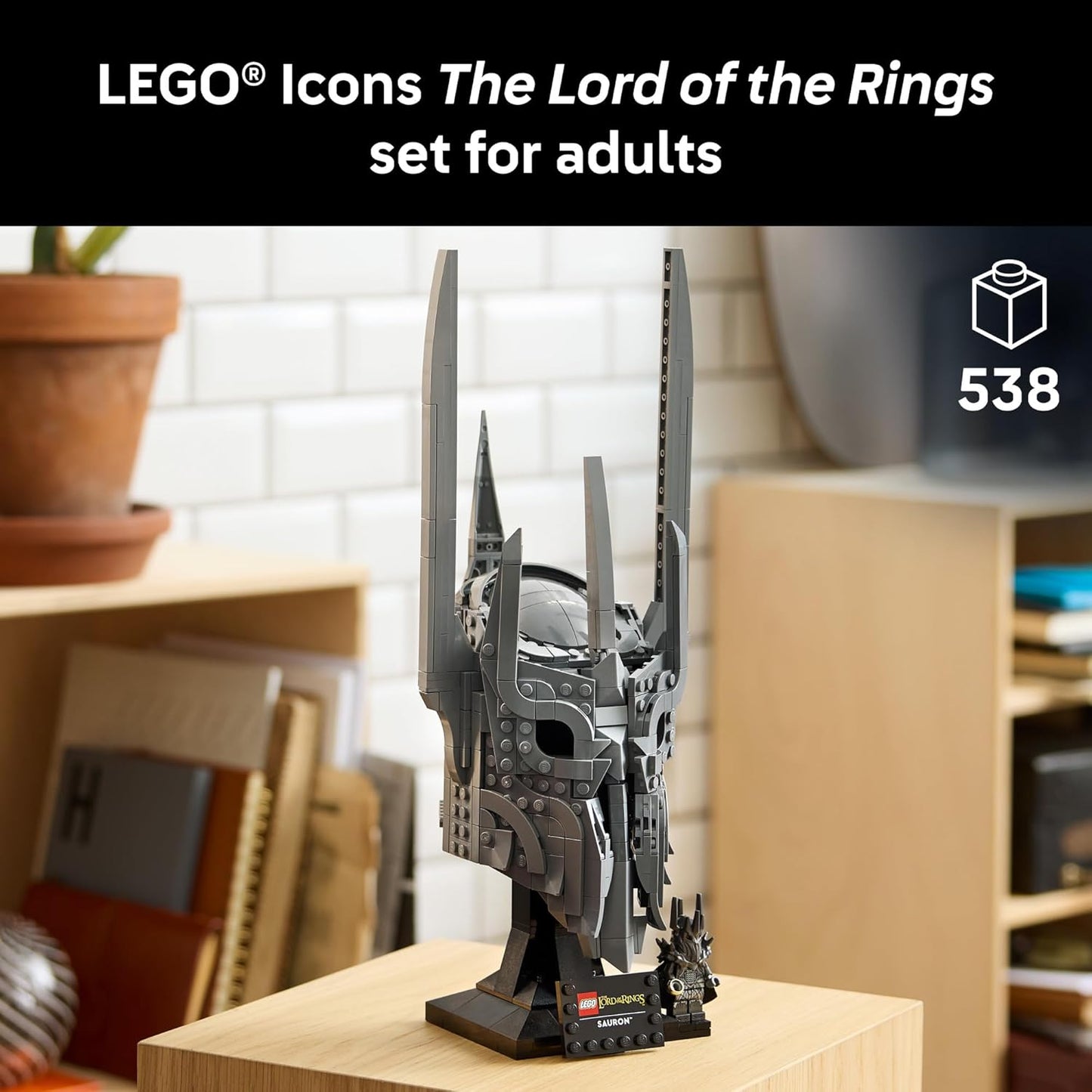 Adult Building Set: Sauron's Helmet from The Lord of the Rings - Home Decor for Bedroom and Office - Includes Sauron Minifigure - Perfect Gift for Fantasy Fans - Model 11373