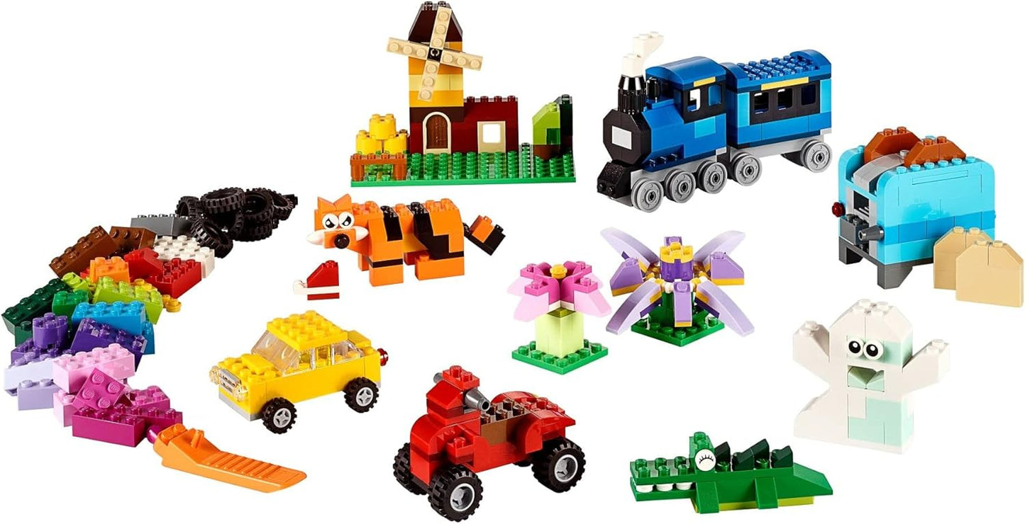 Medium Creative Building Brick Set with Storage - Includes Train, Car, Tiger Figure, and Playset for Kids Ages 4-99