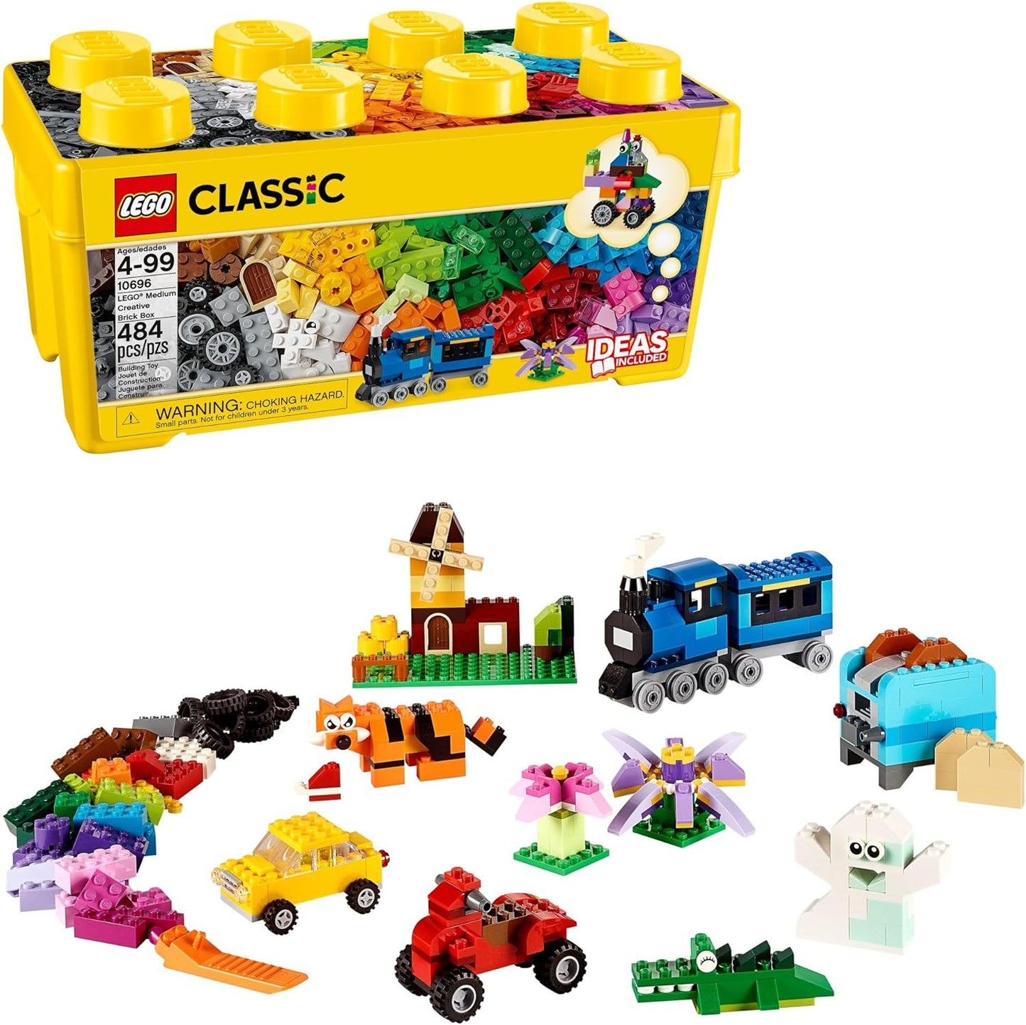 Medium Creative Building Brick Set with Storage - Includes Train, Car, Tiger Figure, and Playset for Kids Ages 4-99