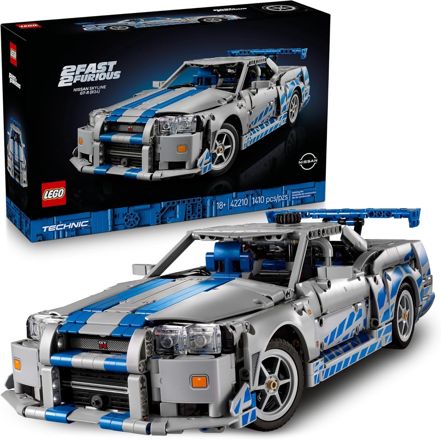 Lego High-Performance DIY Building Kit for Nissan Skyline GT-R (R34) - Collectible Model Car with Drift Function - Perfect Gift for Car Enthusiasts and Movie Fans - 42210