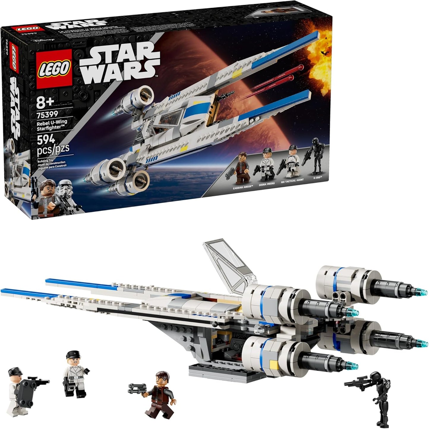 Lego Rebel U-Wing Starfighter Building Set with Cassian Andor, Dedra Meero, and K-2SO - Action Model Toy for Kids Ages 8+ - Perfect Birthday Gift Idea