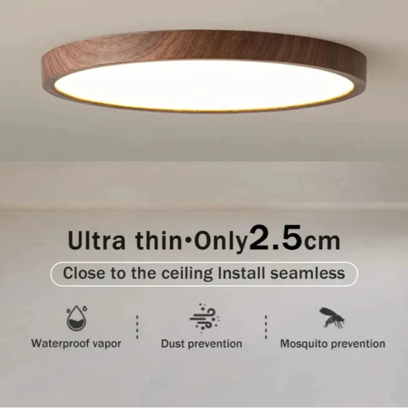 LumiWood Ultrathin LED Ceiling Light – Modern Circular Wooden Flush Mount