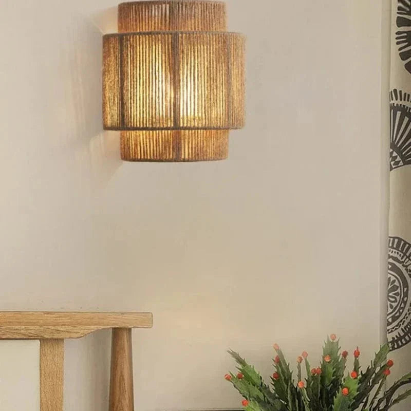 Retro Woven Wall Lamp – Boho LED Decorative Lighting