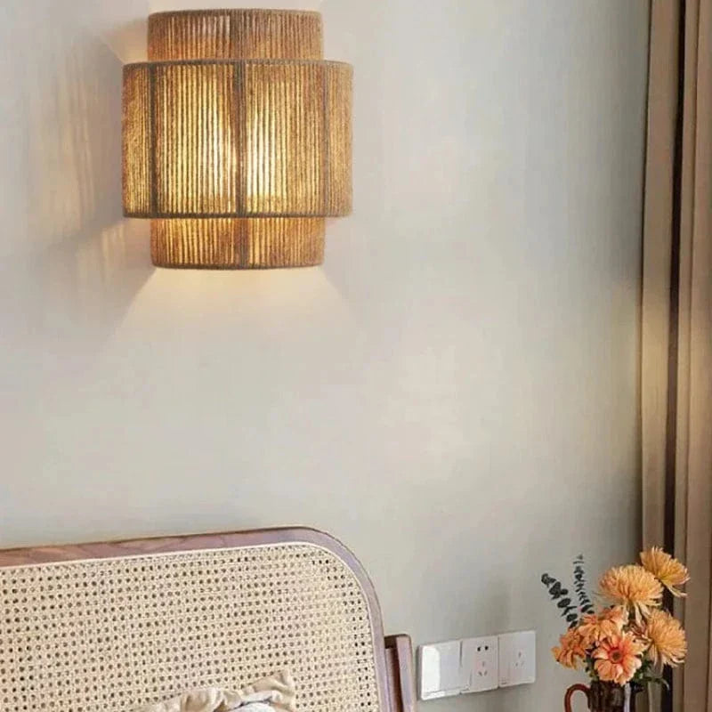 Retro Woven Wall Lamp – Boho LED Decorative Lighting